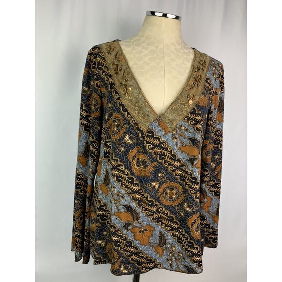 Medium Truworths Women's Boho Chic Beaded V-Neck Shirt South Africa Rayon - Picture 4 of 9